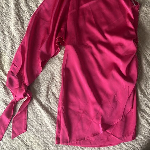 Asymmetrical Draped Satin Mini Dress - Picture 4 of 5